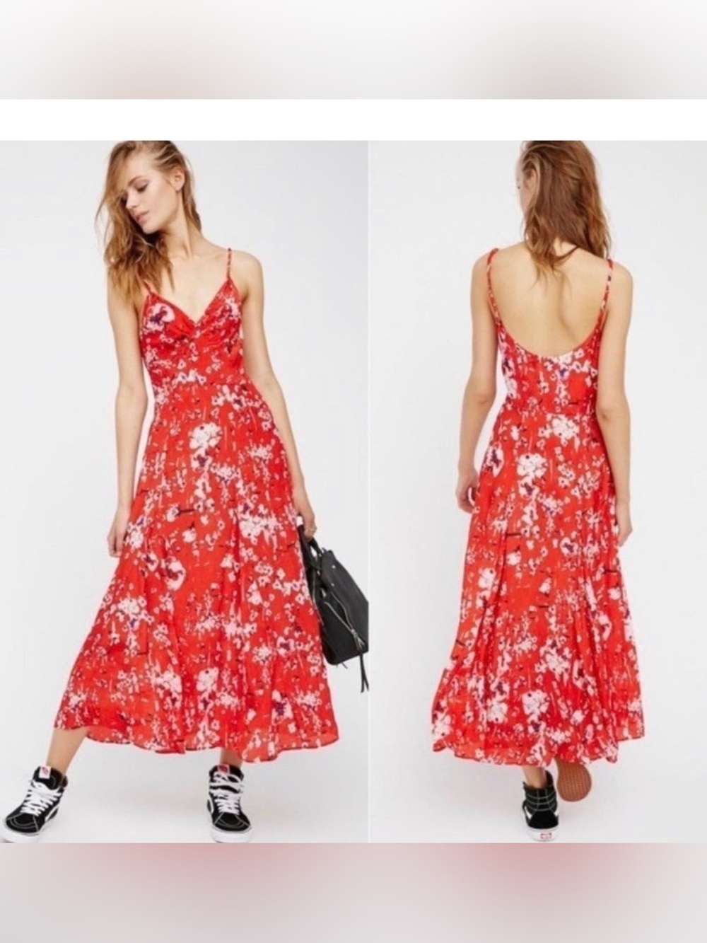 NWT Lily & Lionel x Free People Godet Slip Maxi Dress Red Floral